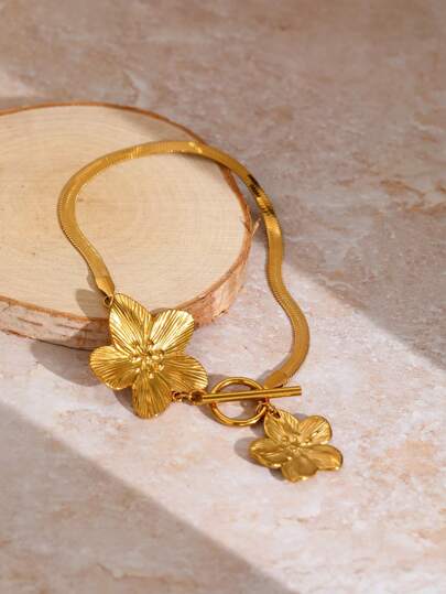 1 pièce Chaîne de lame en acier inoxydable Pendentif Fleur à Cinq Pétales Bracelet de Cheville, Convient pour le port quotidien des femmes