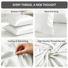 Lux Decor 4-Piece Satin Sheet Set, Silky Soft Polyester Bed Sheets With Deep Pocket Fitted Sheet, Breathable Cooling And Refreshing Bedding, Soft Touch, Washable Bed Linen For Home, Bedroom And Guest Room - 白色 - 查看 6