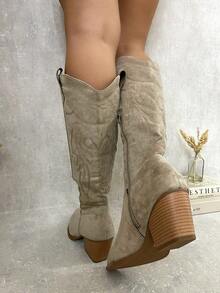 IKRUSH Block Heel Cowboy Boots I38509  Block Heel Boots Low Heel Regular Length Regular Fit - Beige - View 3