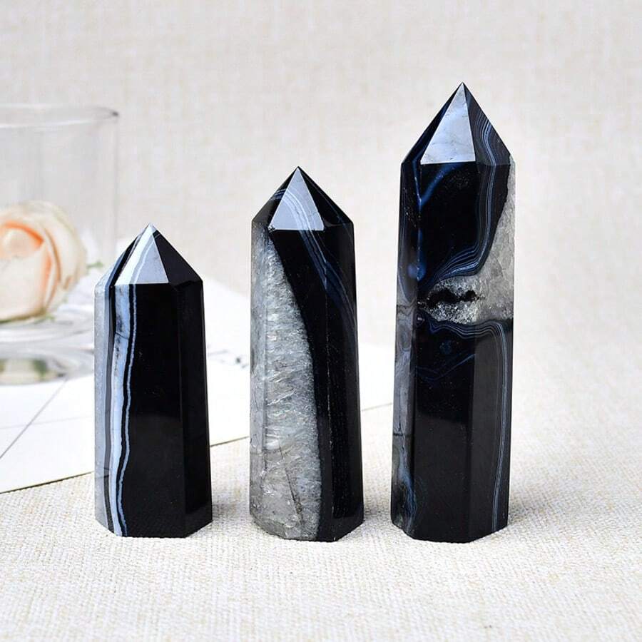 CUPIDCRYSTAL 天然黑玛瑙塔点、水晶柱、完美水晶礼品、裸石珠宝制作、独特家居装饰冥想石 - 黑瑪瑙 - 查看 1