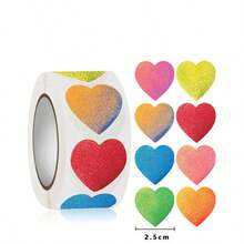 500张/卷心形纯色标签贴纸，紫色、红色、蓝色、粉色、绿色和金色，柔和的马卡龙色调。非常适合用作礼品标签、信封封口、派对装饰、文具点缀和烘焙装饰。