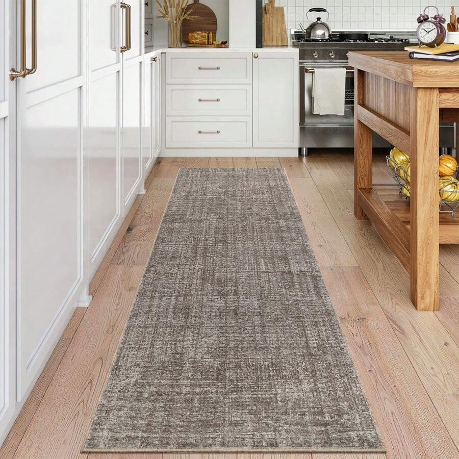 Modern Washable Solid Kitchen Printed Area Rug Easy To Clean Home Aesthetic Decor Carpet Stain Resistant Non Shedding Floorcover Low Pile Soft Entrance Runner Rug Non Slip Bordered Mat Throw Rug For Living Room Dinning Room Bathroom Bedroom Laundry - 棕色 - 查看 1