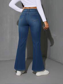 Damen Winter Warm Klassische Bootcut Jeans mit Whiskerring, bürotauglich und bequem für Reisen, Stretch Denim Hose - Blau - Übersicht 2