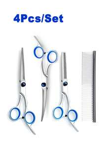 Pet Grooming Scissors Set - Professional Straight Shear, Thinning Scissors, Curved Scissors, And Metal Comb, Pink