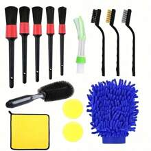 Multifunctional Car Detailing Tool Kit, Car Cleaning Brush Set, Including Wheel Brush, Air Conditioning Vent Brush, Polishing Sponge Pad, Car Wash Gloves And Cleaning Cloth(Random Accessory Color)