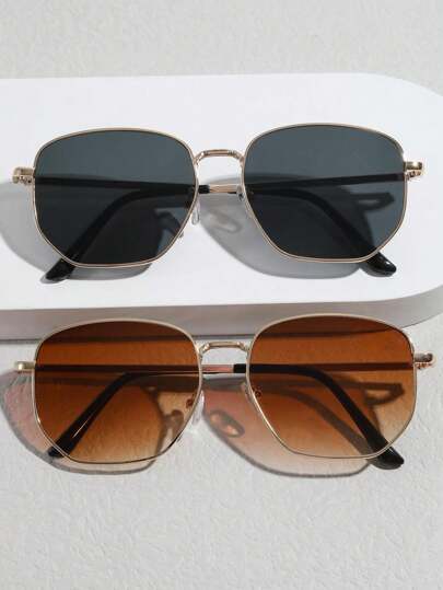 2pcs Metallic Fashion Fashion Glasses, Polygonal Frame, Suitable For Driving & Travel