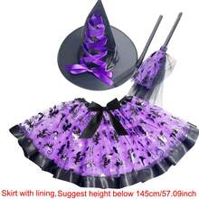 3pcs Halloween Witch Hat, Magic Broom, Bat Skirt Party Costume Set, Orange Pumpkin, Witch, Bat, Skull Print Skirt, Skirt Length 30cm, Suitable For Halloween, Carnival, Day Of The Dead, Evening Party Accessories - Multicolor - View 14