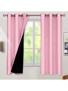 1pc Blackout Curtain, Heat Insulation & UV Protection, Punched Hole Design, Suitable For Living Room, Bedroom, Darkens Room In Power Outage, Autumn/Winter (100g Fabric Weight) - Pink - View 2