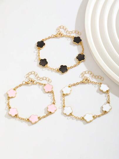 1pc Elegant Fashion Metal Vintage Party Lucky Five Petal Flower Bracelet For Girls Boys Summer Travel Vacation Daily Wear Holiday Birthday Gift Back To School