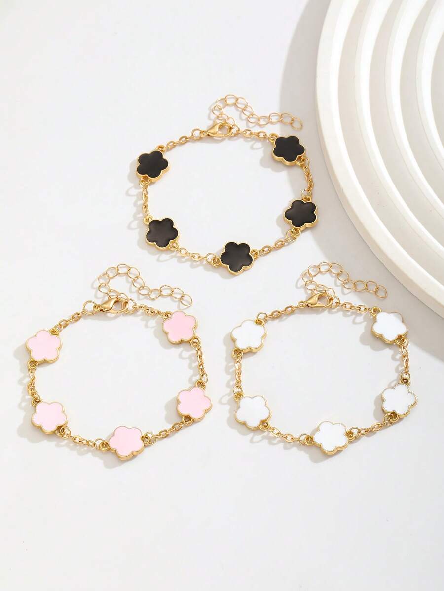 1 件优雅时尚金属复古派对幸运五瓣花手链，适合女孩男孩夏季旅行度假日常佩戴节日生日礼物返校 - 彩色 - 查看 1