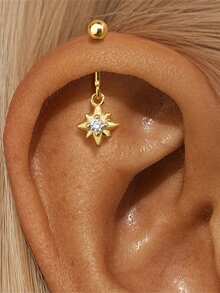 1pc 925 Sterling Silver Flat Back Studs Gold Cartilage Earring Flower Heart CZ Stud Earrings Flat Back Cartilage Conch Helix Piercing Jewelry For Women - Gold - View 3