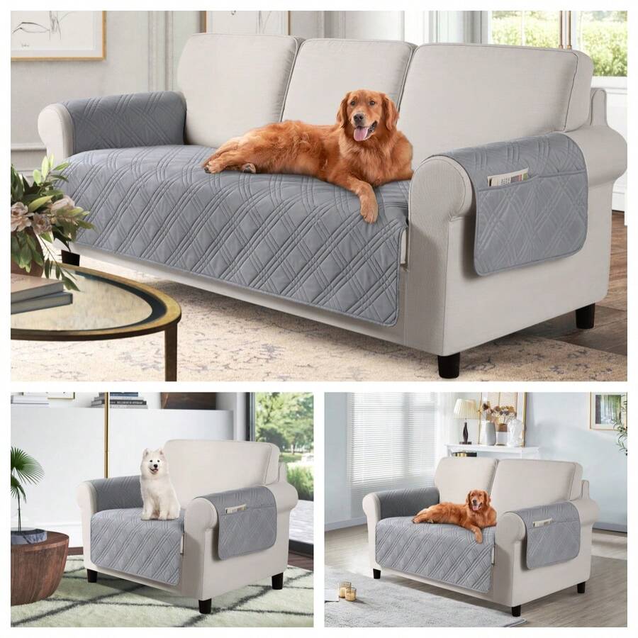 1/2/3 Seat Waterproof Sofa Covers With Non Slip Backing, Outdoor Cushion Covers Couch Covers With Side Pocket Washable Chair Covers Garden Furniture Protector For Cats Couch, Dog Bed - 淺灰色 - 查看 1