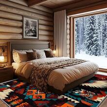 3x5 Rugs, 2x3 Rug, Southwestern Rustic Area Rug, Colorful Geometric Door, Washable & Non - Slip Small Carpet, Home Decor - 橙色 黑色 藍綠色 - 查看 3