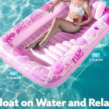 SLOOSH Inflatable Tanning Pool Lounger Float, 85" X 57" Extra Large Pool Floats Adult With Pillow, 4 In 1 Suntan Tub Raft Floatie,Sunbathing Bed Lounge Blow Up Ball Pit Party Gifts, XL-Hot Pink - Multicolor - View 4
