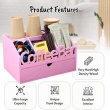 ADDFIT HOUSE Coffee Bar Organizer For Countertop - Wood Coffee Pods Holder Storage Basket, Essential Coffee Bar Accessories For Home And Office, Mini Coffee Bar, Coffee Condiment Storage Organizer - Pink - View 3