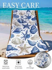 1 件印花沙滩巾，蓝色贝壳和海星游泳巾，浴巾，时尚款式沙滩巾，超强吸水浴室浴巾，游泳、健身、瑜伽，柔软舒适的超细纤维毛巾，轻便便携，防风防晒，假期浴室装饰，可选带或不带储物袋， - 彩色 - 查看 11