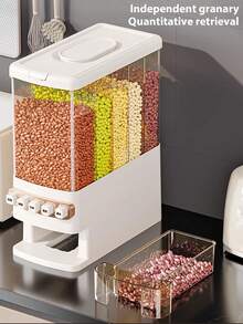 5 In 1 Grain Dispensers, 16-28 Lbs Whole Grains Storage Jar , Upgraded Built-In Fresh Box, Cereal Dispenser Storage With Lids For Home Kitchen Pantry Rice Soybean Corn - 白色 - 查看 5