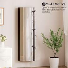 Vlsrka 47.2 Inch Full Length Mirror With Storage, Wall Mount Mirror Jewelry Cabinet, Over The Door Hanging Jewelry Armoire Organizer, Built-In Light, 4 Drawers, 5 Shelves, Lockable - màu đen - Xem 7