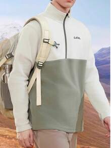 CAMEL CROWN Chaqueta de forro polar para exteriores, Parte superior de forro polar con cuello alto, Suéter cálido con media cremallera - Roble Gris Verde - Ver 2