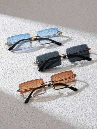 1pc Men's Deluxe Rimless Rectangular Fashion Glasses, Classic Fashion Eyewear For Everyday Life And Outdoor Travel, Uv400 Protection, Retro Style