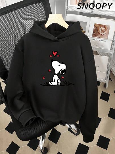 Women's Red Heart Casual Cute Cartoon Printed Hooded Sweatshirt, Fall, Winter