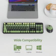 Wireless Keyboard And Mouse Set, Cute Keyboard And Mouse Combo, Full Size Typewriter Keyboard With Number Pad, Colorful Keyboard With Round Keycaps For Windows PC Laptop - Dark Green - View 6