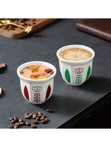 Joivida 1/2/3 件套杯子,可爱的 100ml/180ml/250ml 陶瓷杯,复古郁金香图案饮具,花卉设计,非常适合茶、咖啡、家居装饰、新年、圣诞节、拉玛餐桌装饰、母亲节礼物、派对使用、家庭用餐、高端咖啡馆用品、乔迁礼物、返校使用 - 彩色 - 查看 6