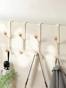 Creative Wooden Double Hooks - Wall Mounted Cabinet Door Hooks That Do Not Require Drilling, Easy To Install Traceless Clothing Hooks, Saving Space. Modern Style Suitable For Bathrooms And Bedrooms - Can Hang Jackets, Hats, Bags, Keys, Towels - Durable Wood And Metal Construction - White - View 2
