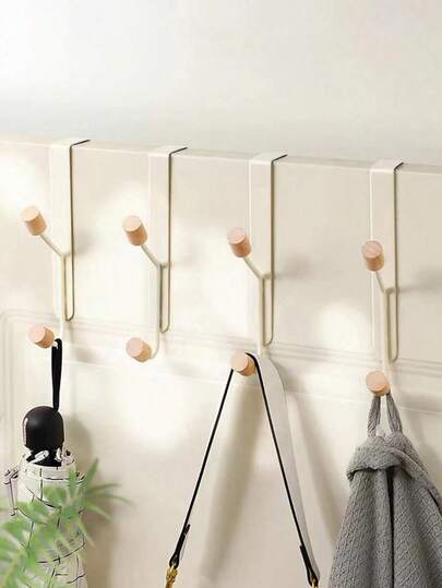 Creative Wooden Double Hooks - Wall Mounted Cabinet Door Hooks That Do Not Require Drilling, Easy To Install Traceless Clothing Hooks, Saving Space. Modern Style Suitable For Bathrooms And Bedrooms - Can Hang Jackets, Hats, Bags, Keys, Towels - Durable Wood And Metal Construction