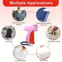 快速服装固定器、缝纫机固定器、绗缝枪、微型缝纫枪、用于服装的迷你缝纫卷边枪、用于服装的微型标记缝纫工具（1 个标记枪 + 6 根针 + 胶针 500 白色和 500 黑色） - 粉色 - 查看 4