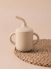 PopLittleOne 1入組矽膠嬰兒水杯，兩個手柄的學習杯可供嬰兒餵食，可攜式嬰兒餐具