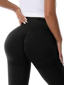 TNTOR 加大码高腰提臀健身紧身裤，女式深蹲瑜伽裤，高弹力速干紧身运动裤，蜜桃臀高腰设计，收腹，适合锻炼、运动、骑自行车 - 黑色 - 查看 9