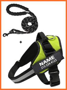 Customizable Reflective Dog Harness Leash Set, Adjustable Pet Chest Vest With Personalized Name & Phone Number Patch, Polyester, Striped Design, Washable Dog Harness,Christmas Gift Supplies - Multicolor - View 29