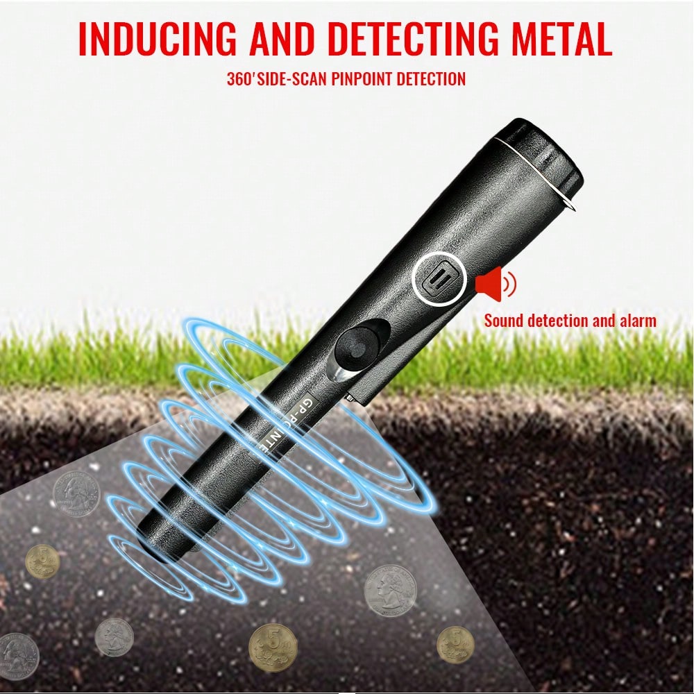 Rilevatore di metalli a 360°, rilevatore di metalli leggero con funzionamento a un pulsante, con LED e allarme a vibrazione, rileva monete, gioielli