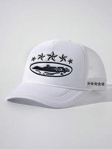 1pc Embroidered 5-Star Baseball Cap, Breathable Mesh Adjustable Sun Ion Casual Outdoor Hat, Suitable For Spring Autumn Travel Beach, Unisex Y2K Style - Mesh Cap - View 18