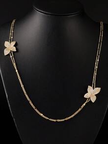 rakol 1 件时尚优雅的叶子方晶锆石双层项链，适合女士 - 項鍊 - 查看 6