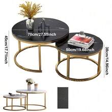 Nesting Coffee Tables Set Of 2 Round Stacking Sofa Side Tables For Living Room - 白色 - 查看 2