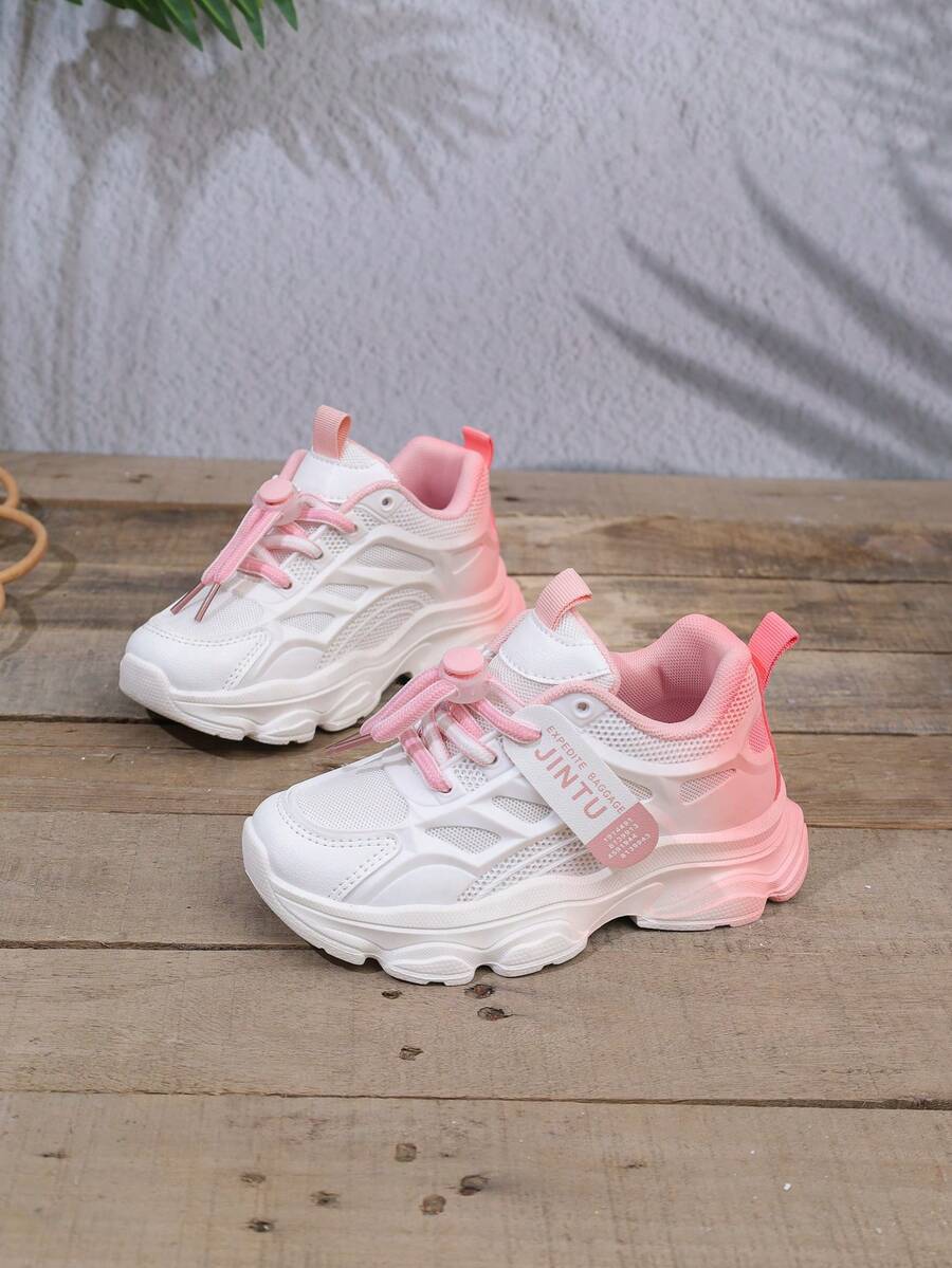 1 双女童可爱时尚渐变色 PU 设计休闲运动鞋，个性化运动鞋，适合日常穿着、上学、运动、所有季节（随机印花、喷漆）