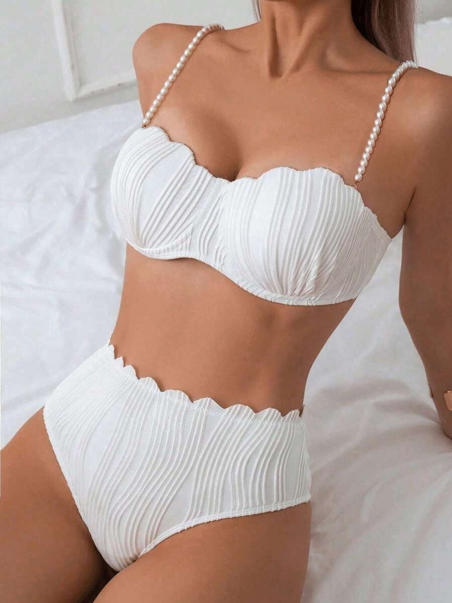 Swimming Costume Women's Models New Split Sexy Small Breasts Gathered Bikini Hot Springs Swimsuit - trắng - Xem 1