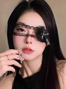 1 件女式朋克时尚哥特式白色蕾丝心形眼罩装饰，黑暗十字架角色扮演配饰，护士、洛丽塔、女巫化妆派对项链吊袜带，万圣节