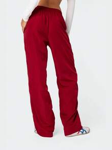Women Casual Sweatpants Y2K Vintage Side Stripe Elastic Waist Leg Wide Pants Long Pants Teen Girls Loose Workout Pants Fall Spring Fashion Color Block Parachute Pants With Pockets Joggers Track Pants - 紅色 - 查看 3