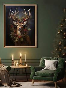 1pc Vintage Christmas Majestic Reindeer With Christmas Wreath Crown Canvas Poster Wall Art Christmas Ornaments Reindeer Art Poster, Christmas Wall Art, Bedroom Decor, Living Room Decor, Office Decor, Dining Room Wall Decoration, Kitchen Decor, Study Room, Corridor, Dormitory Decoration, Bathroom Decor,Ideal Gift For Friends, Wall Arts, Wall Decor, Home Decor, Room Decor, Canvas Wall Art, Posters, Wall Art With Frame, Optional Frame Christmas Decorations