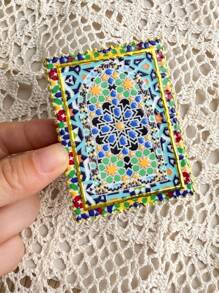 1pc Vintage Moroccan Window Floral Pattern Stamp Shaped 3D Floral Embossed Gold Foil Refrigerator Magnet, Suitable For Home Decor, Daily Use And Holiday Gifts