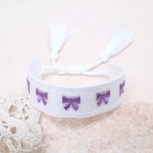 1 pieza Brazalete trenzado de estilo bohemio con lazo bordado a mano, accesorio de moda adecuado para familia, amigos, estudiantes, vacaciones, fiestas, viajes, uso diario - Blanco P - Ver 3