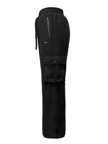 女式防水软壳工装裤 - 防风徒步裤，户外登山徒步裤，宽松冬季慢跑裤，适合徒步旅行、跑步、露营和休闲穿着，直筒裤，带抽绳裤脚 - 黑色 - 查看 7