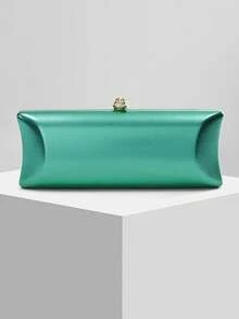 新款复古经典长方形盒子手拿包、新娘婚礼派对手提包、百搭单肩斜挎链条包 - 綠色 - 查看 1