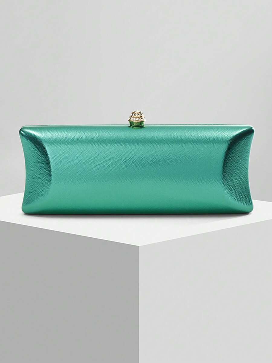 新款复古经典长方形盒子手拿包、新娘婚礼派对手提包、百搭单肩斜挎链条包 - 綠色 - 查看 1
