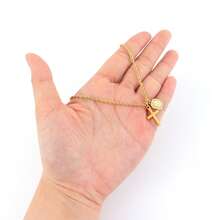 1pc New Fashion Cross Pave Zirconia Block Initial Pendants Golden Stainless Steel Twist Chain Necklace For Men - Yellow Gold - View 3