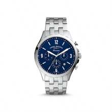 Fossil Forrester 计时码表男士石英表，三表盘显示，蓝色表盘，不锈钢表带，经典商务风格，运动时尚，适合日常工作/运动佩戴。FS5605 - 藍色 - 查看 1