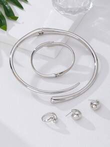 1 Bộ trang sức vòng tay, nhẫn, vòng cổ, hoa tai hợp kim hình học cao cấp thời trang và thanh lịch dành cho nữ, thích hợp cho các lễ hội, tiệc tùng, dạ hội và hẹn hò, một món quà thanh lịch cho bạn gái - Vàng - Xem 11